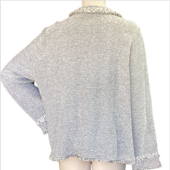 Chico's Tweed Blazer/Cardigan Pockets Fringed 4 (XXL/20-22) Black/Ecru #82i - Picture 6 of 10